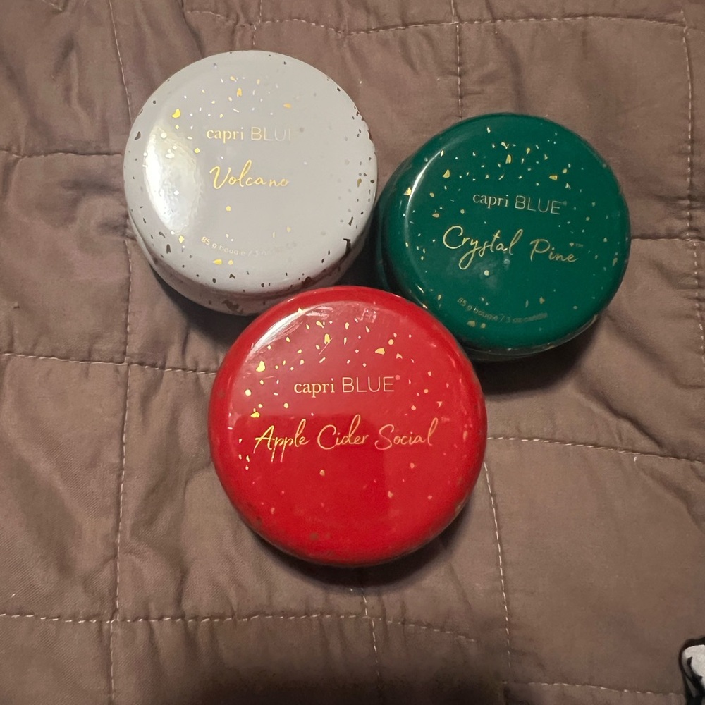 Set of 3 Candles Capri Blue - Apple Cider Social, Volcano, and Crystal Pine